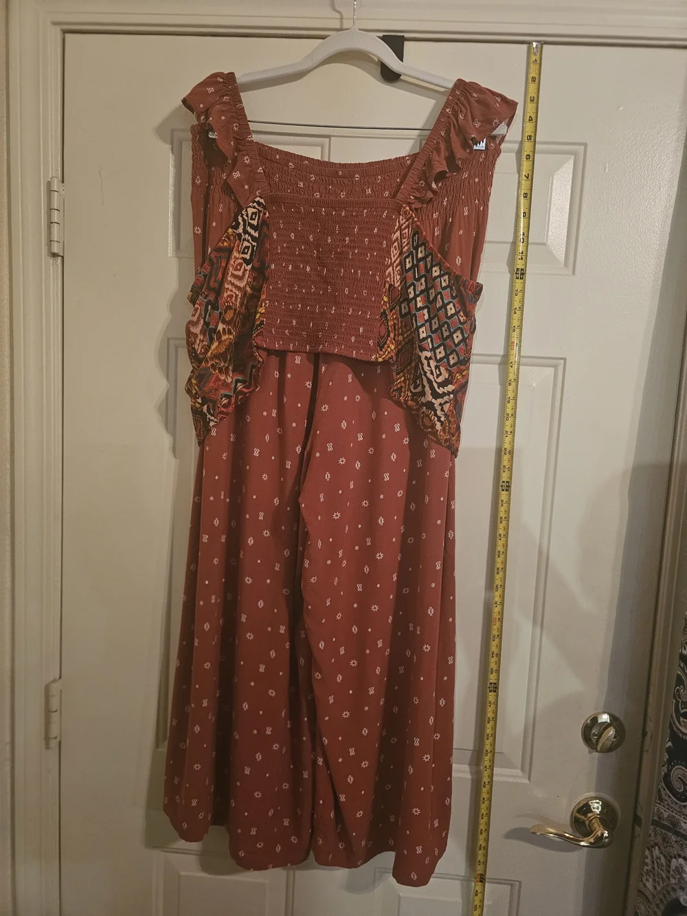**Rust Printed Wide-Leg Tank with Ruffle Straps And Matching Pants** - Picture 7 of 7
